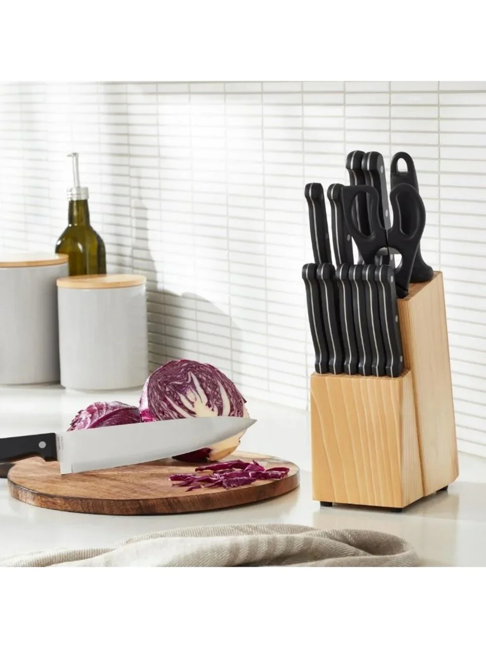 14-Piece High Carbon Stainless Steel Kitchen Knife Set with Sharpener & Block